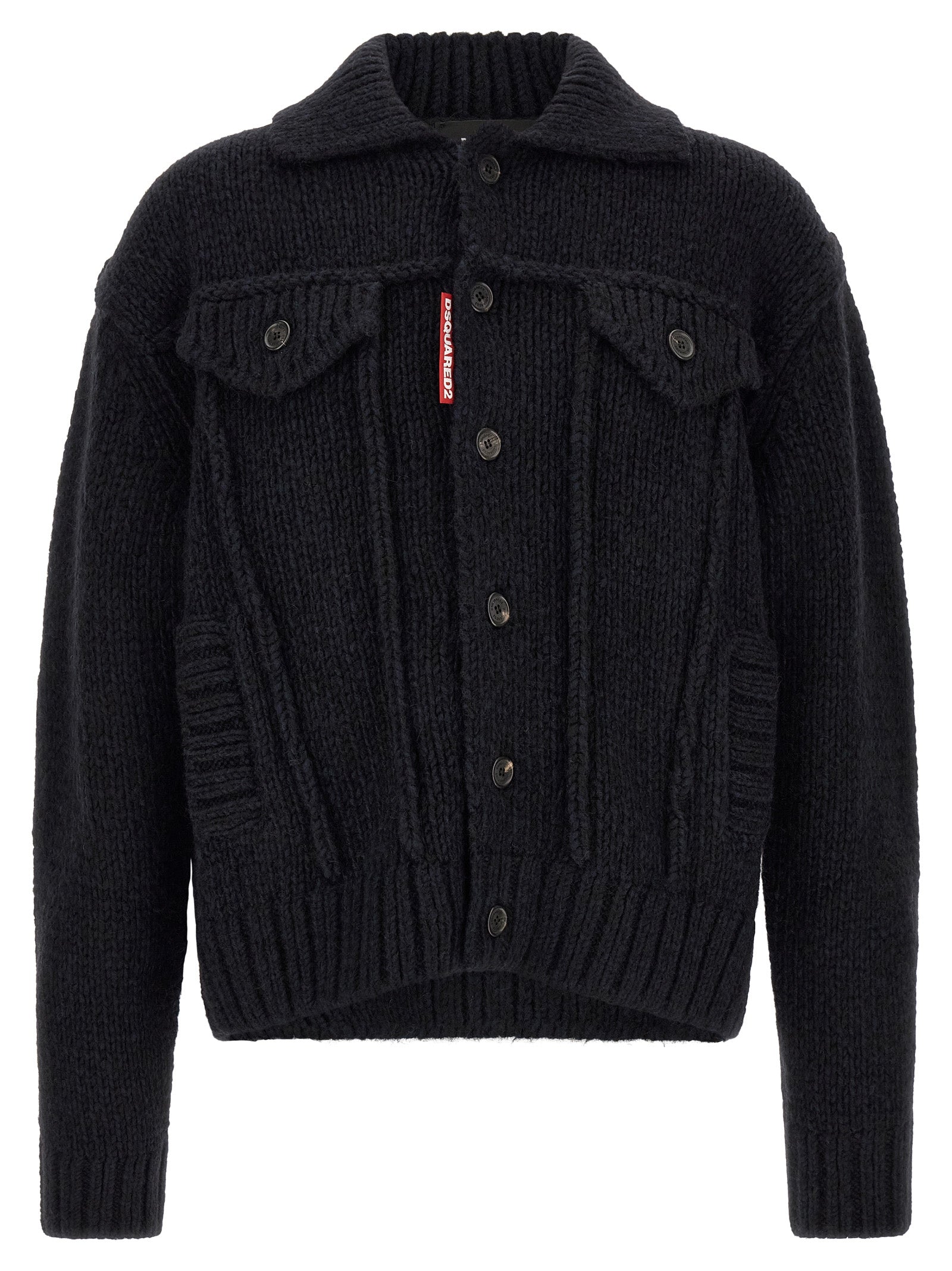 Dsquared² Alpaca and Virgin Wool Blend Cardigan in Blue