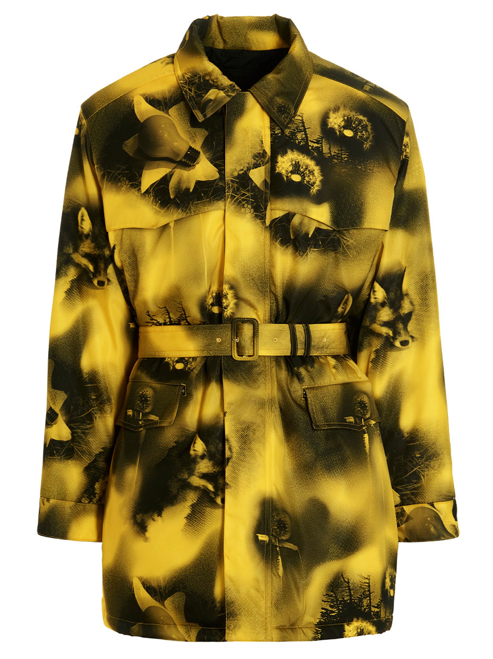 Prada Bicolor Polyamide Parka in Yellow
