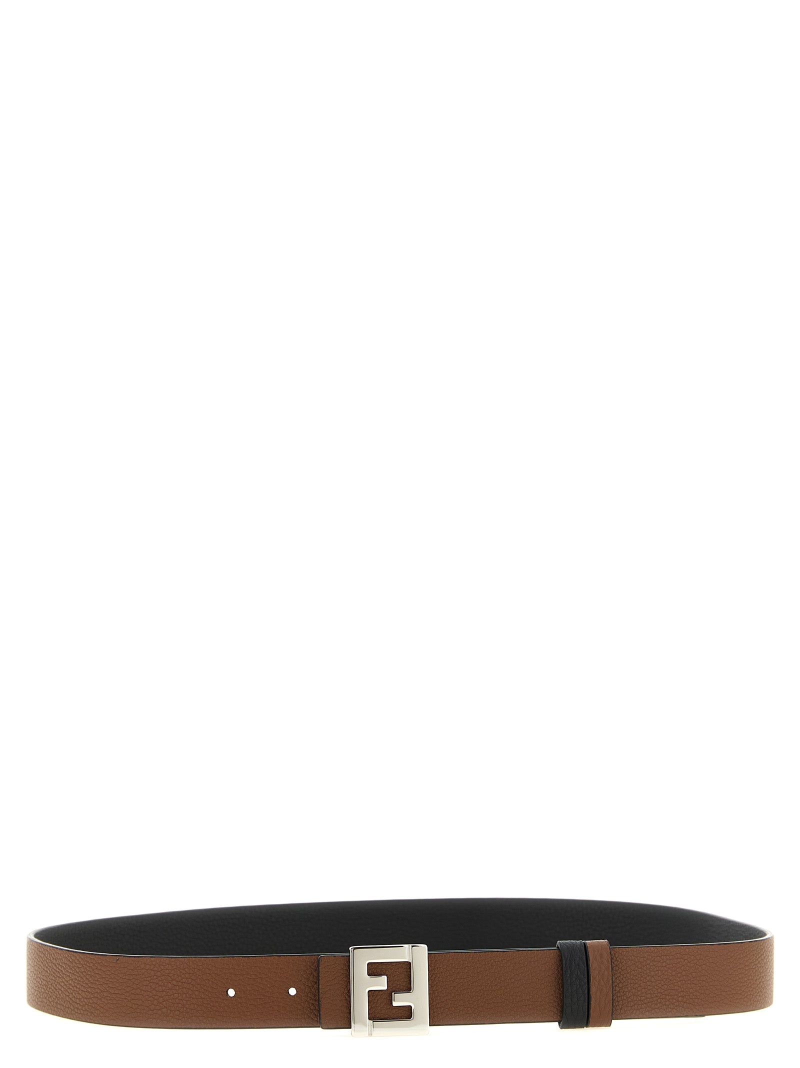 Fendi Reversible Calfskin Belt in Black and Dark Brown