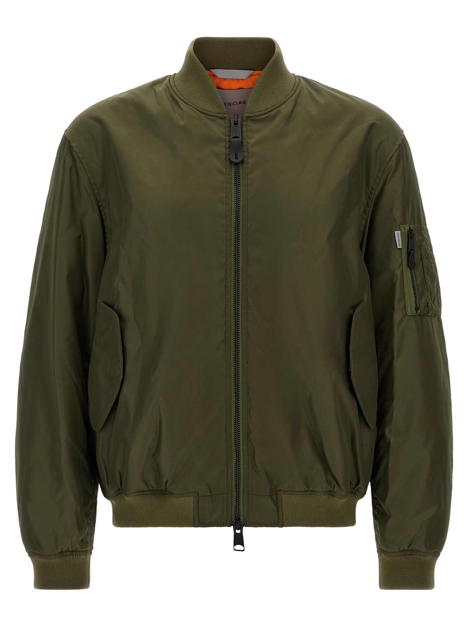 Balenciaga Bicolor Polyamide Bomber Jacket in Olive Green