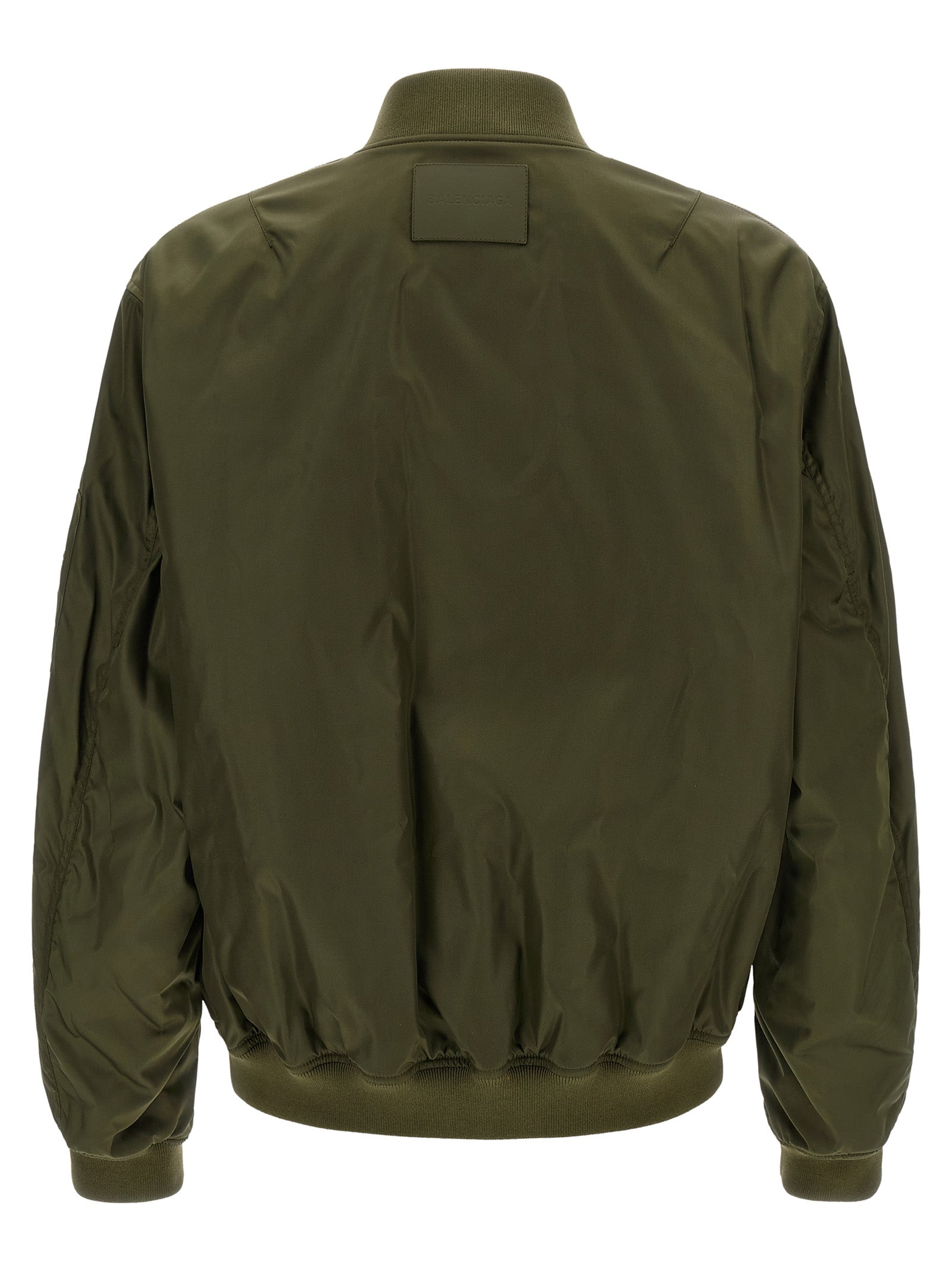 Balenciaga Bicolor Polyamide Bomber Jacket in Olive Green