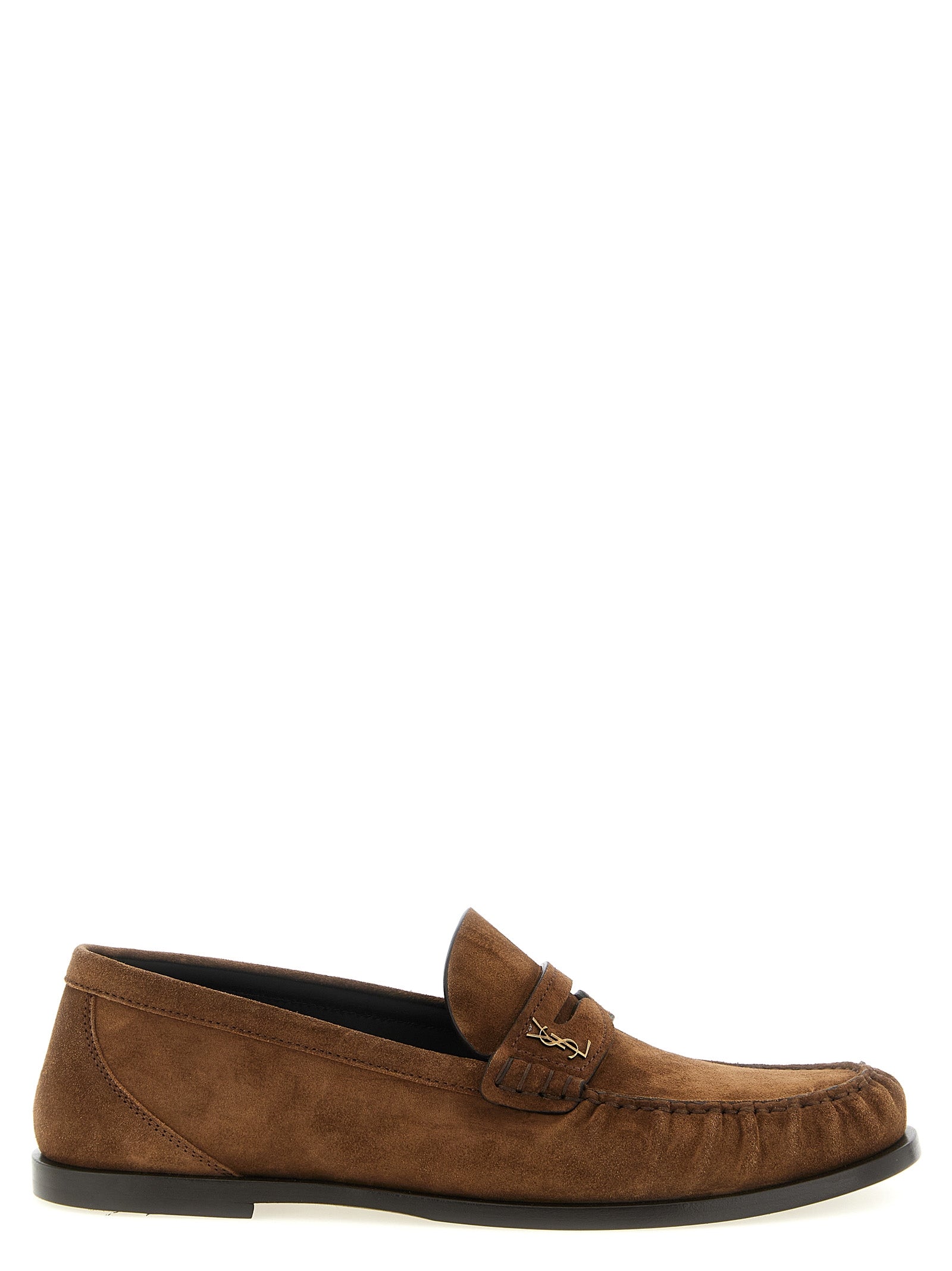 Saint Laurent Calfskin Slip-On Loafers in Brown