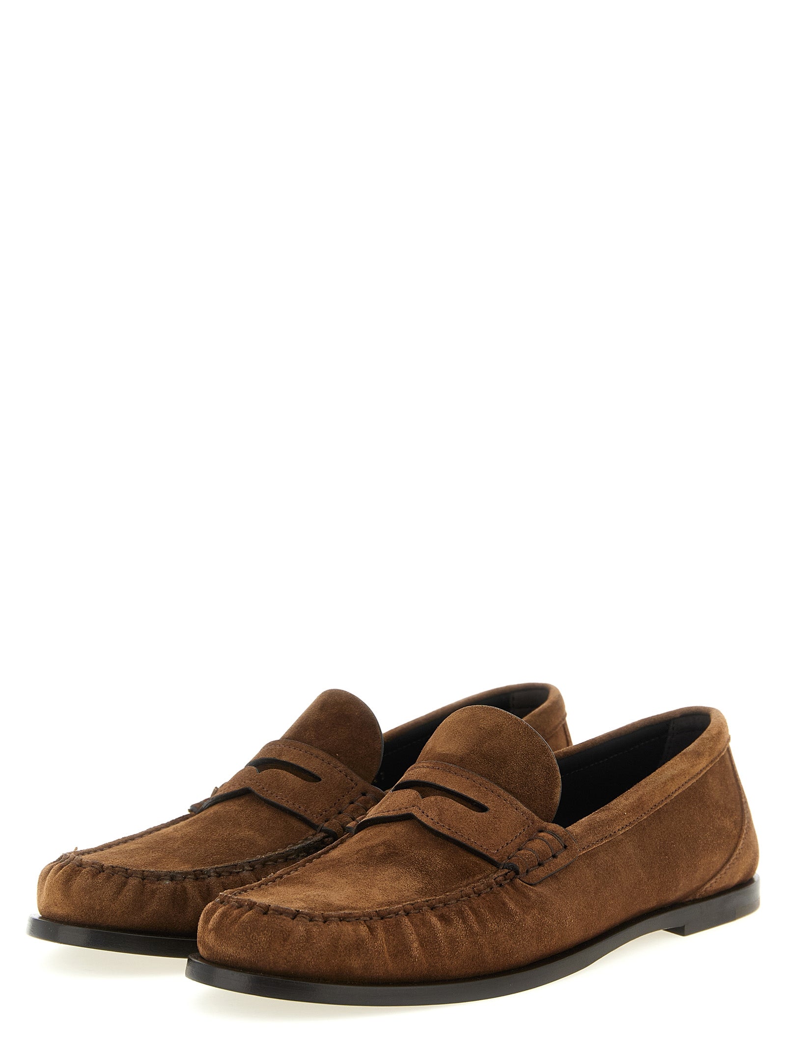 Saint Laurent Calfskin Slip-On Loafers in Brown