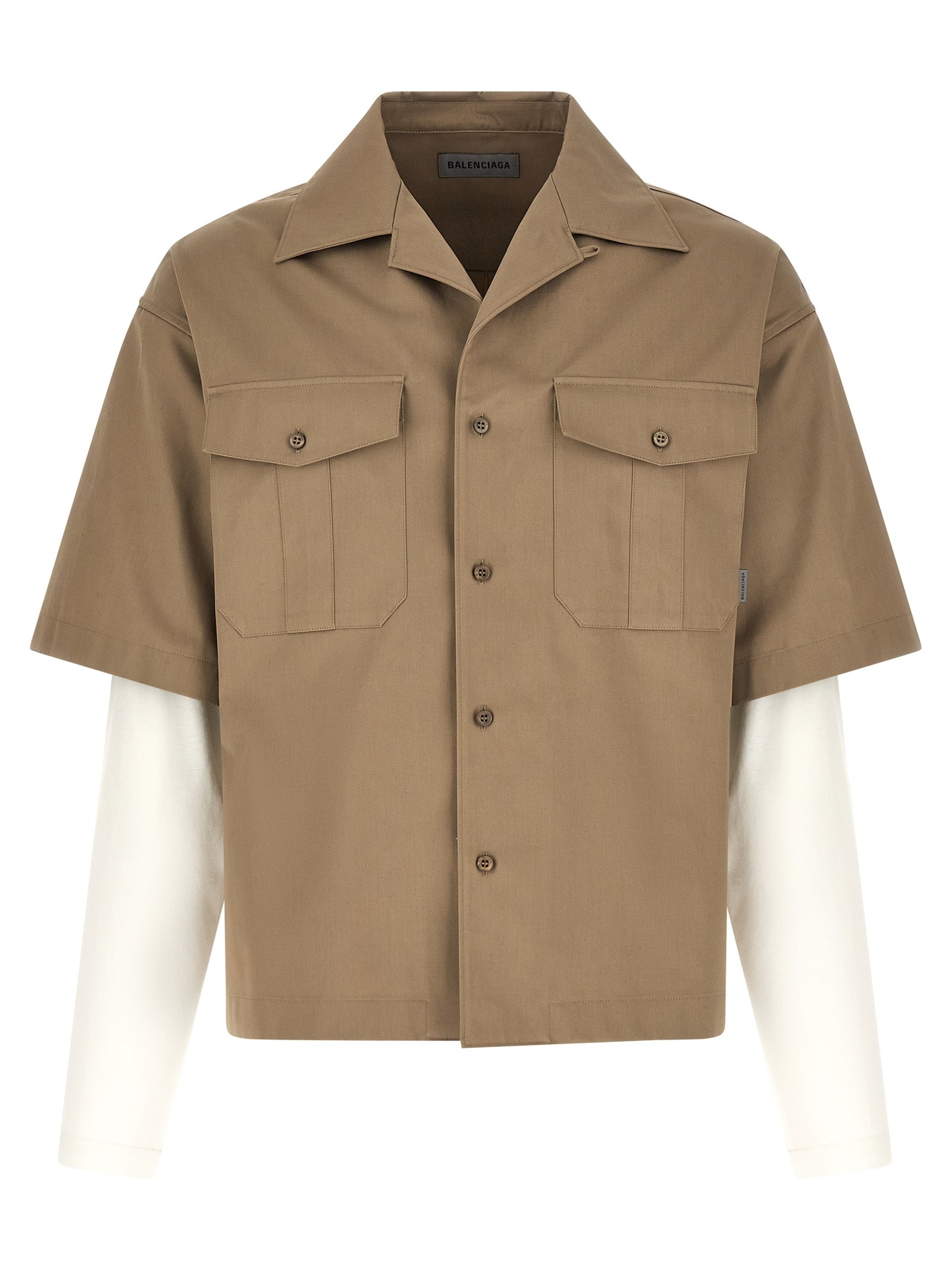 Balenciaga 100% Cotton Double-Layer Shirt in Beige