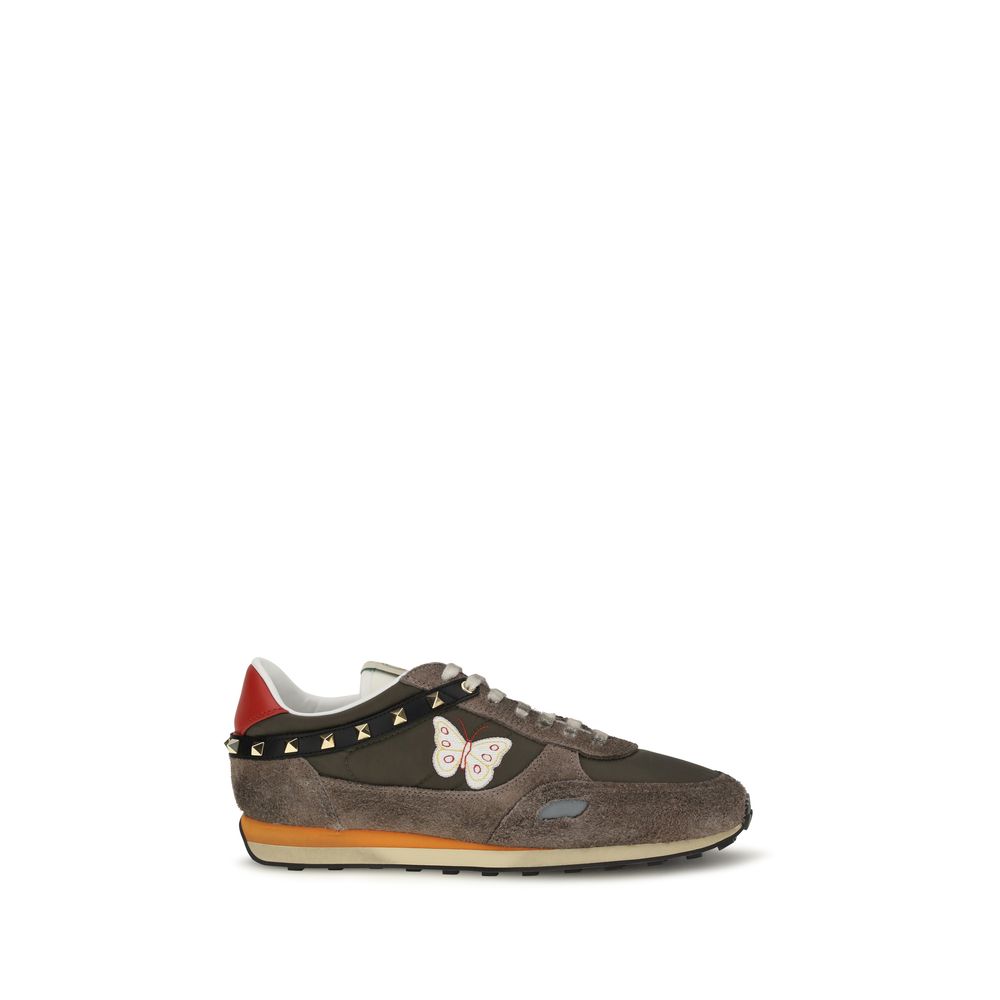 Valentino Garavani Leather and Nylon Low-Top Sneakers in Brown