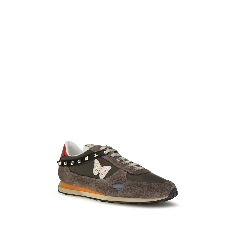 Valentino Garavani Leather and Nylon Low-Top Sneakers in Brown