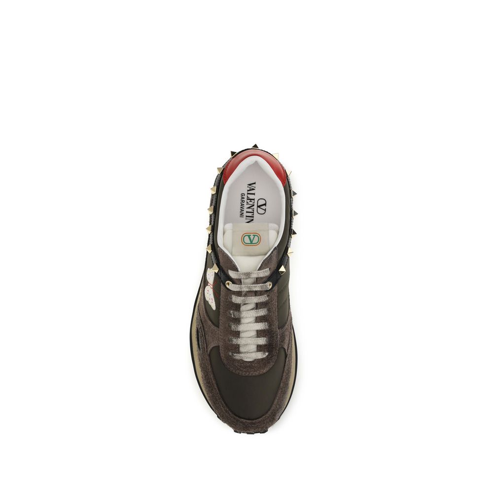 Valentino Garavani Leather and Nylon Low-Top Sneakers in Brown