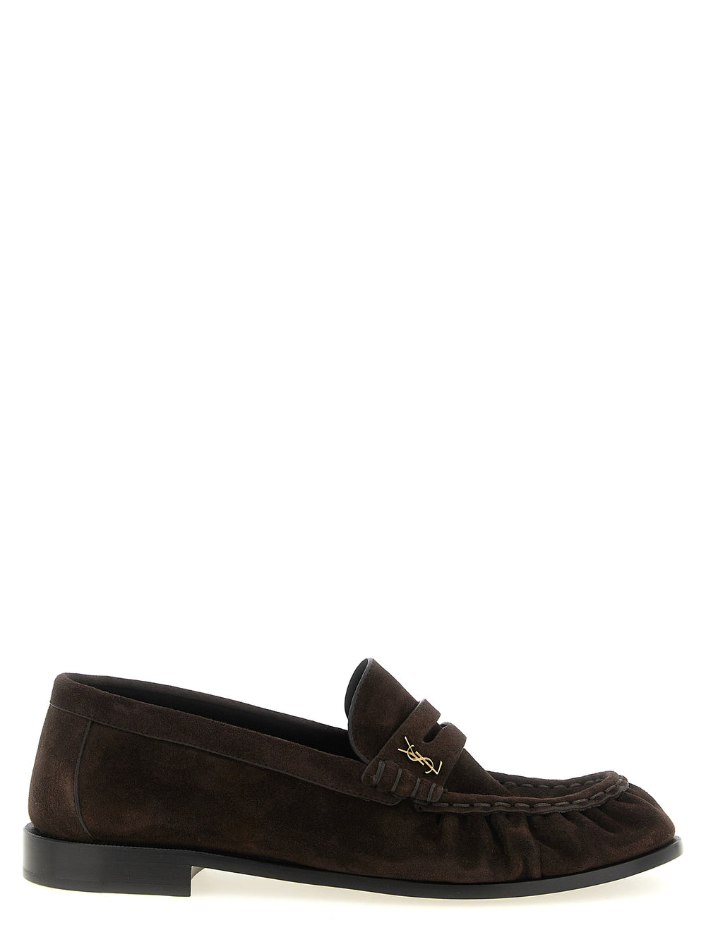 Saint Laurent Calfskin Slip-On Loafers in Brown