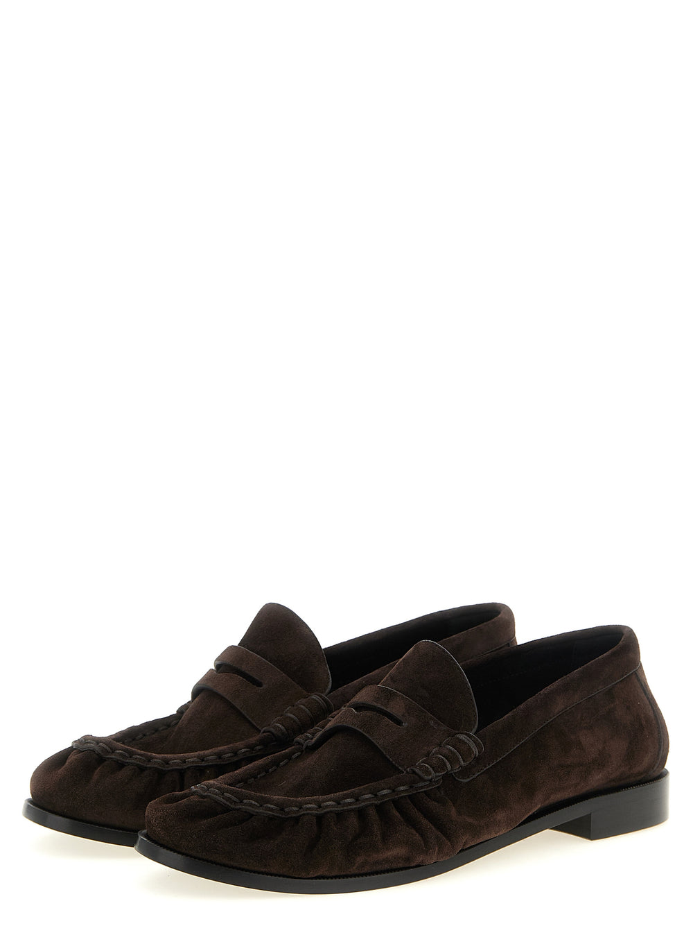 Saint Laurent Calfskin Slip-On Loafers in Brown