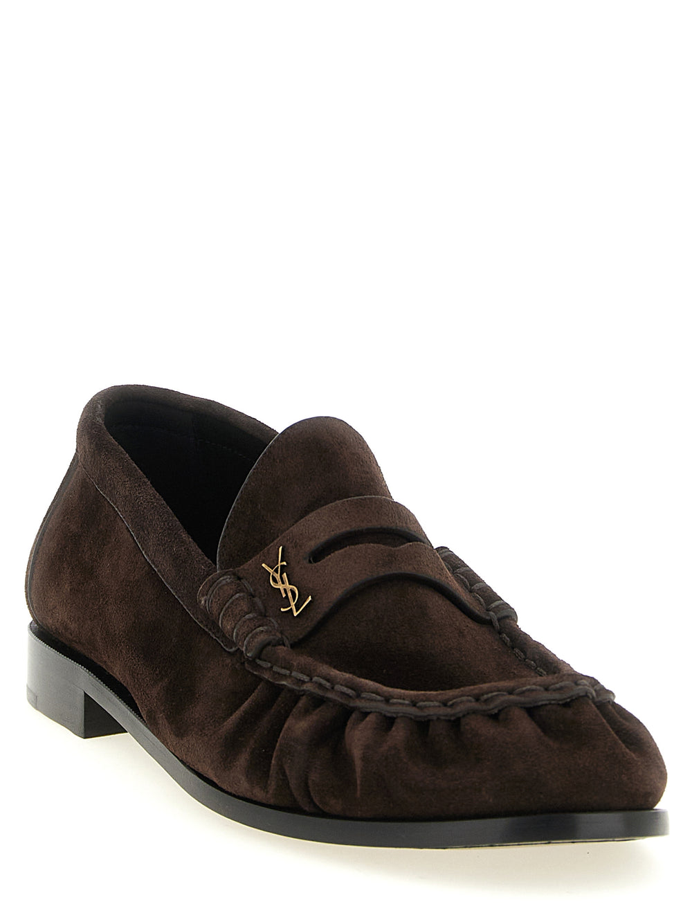 Saint Laurent Calfskin Slip-On Loafers in Brown