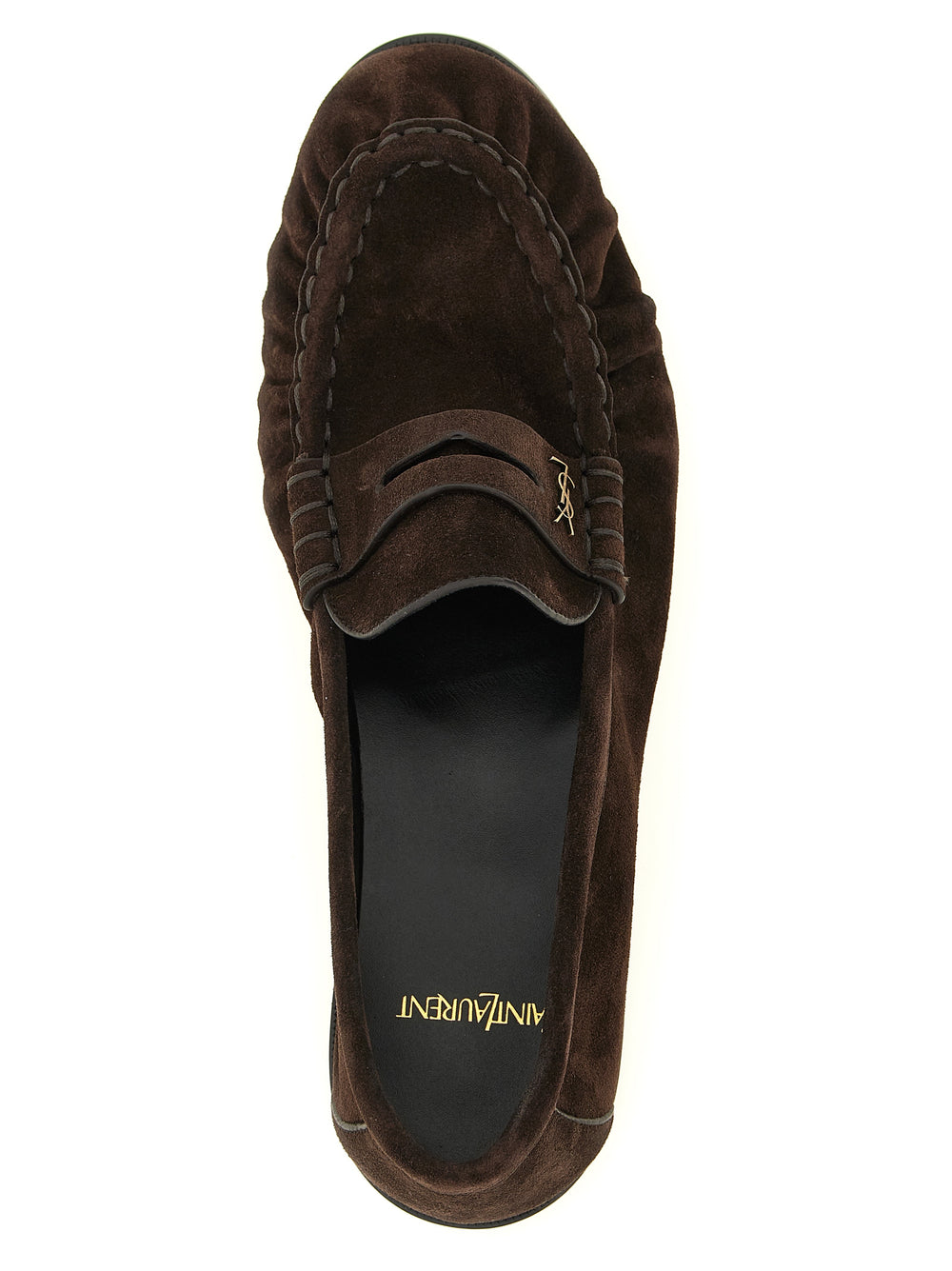 Saint Laurent Calfskin Slip-On Loafers in Brown