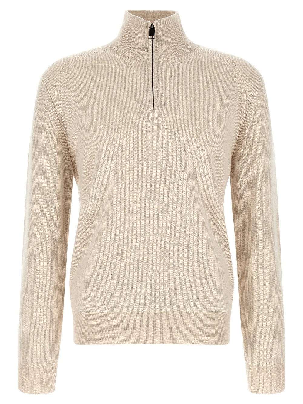 Brioni Cashmere-Wool Half-Zip Sweater in Beige