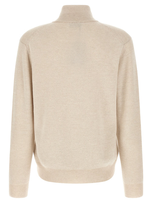 Brioni Cashmere-Wool Half-Zip Sweater in Beige