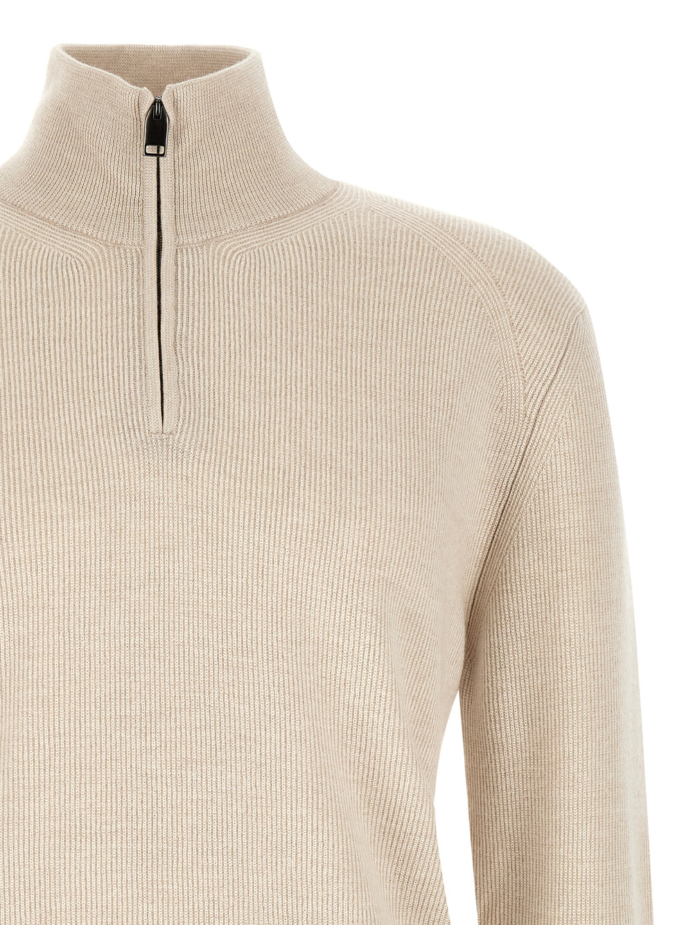 Brioni Cashmere-Wool Half-Zip Sweater in Beige