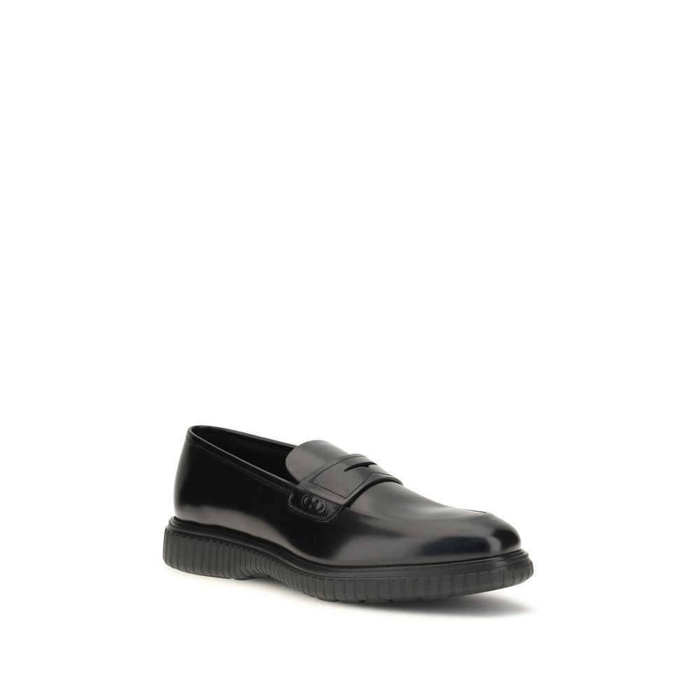 Ferragamo Brushed Calf Leather Slip-On Loafers in Black