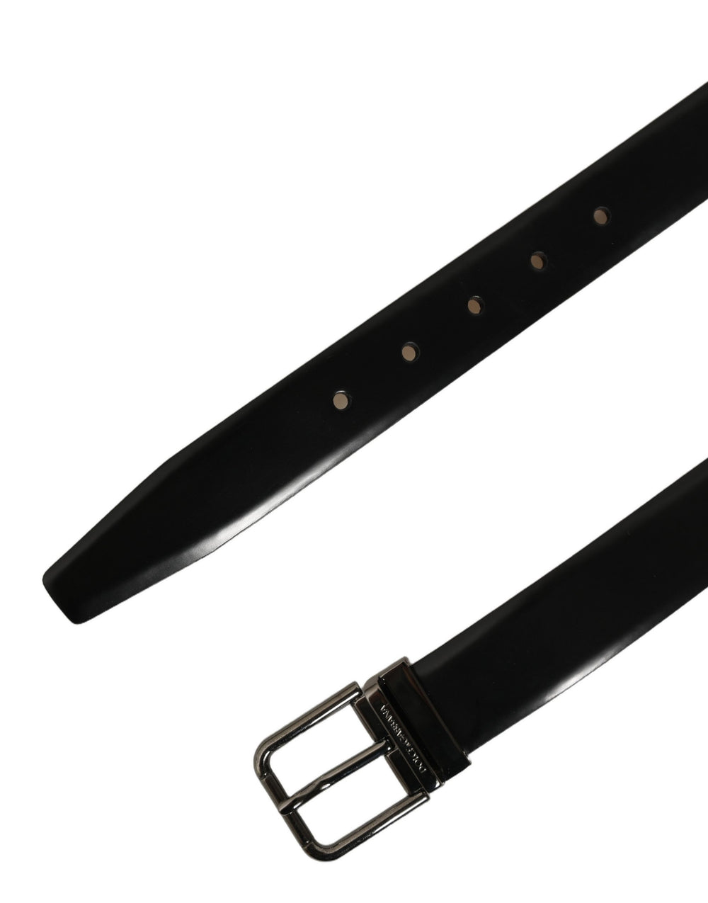 Black Calf Leather Silver Metal Buckle Belt