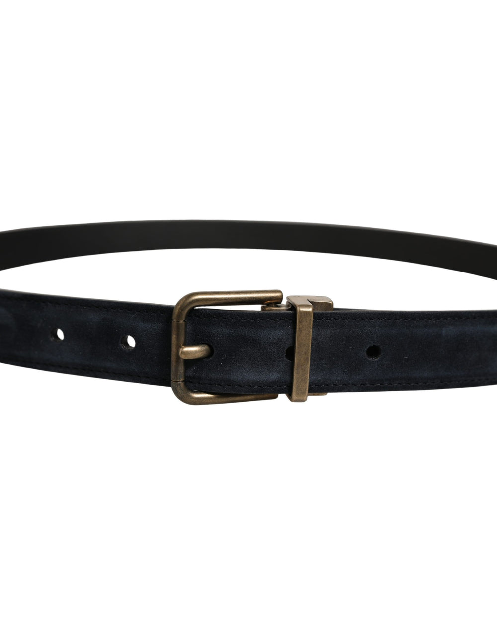 Men Black Leather Gold Tone Metal Buckle Belt
