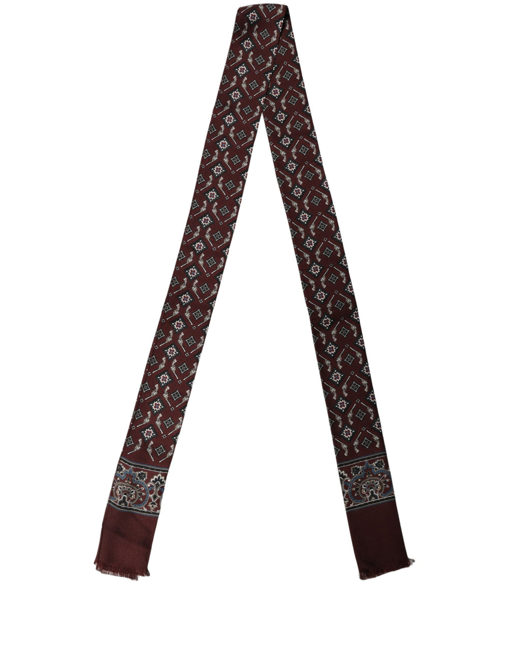 Burgundy Skinny Twilly Fringed Foulard Scarf