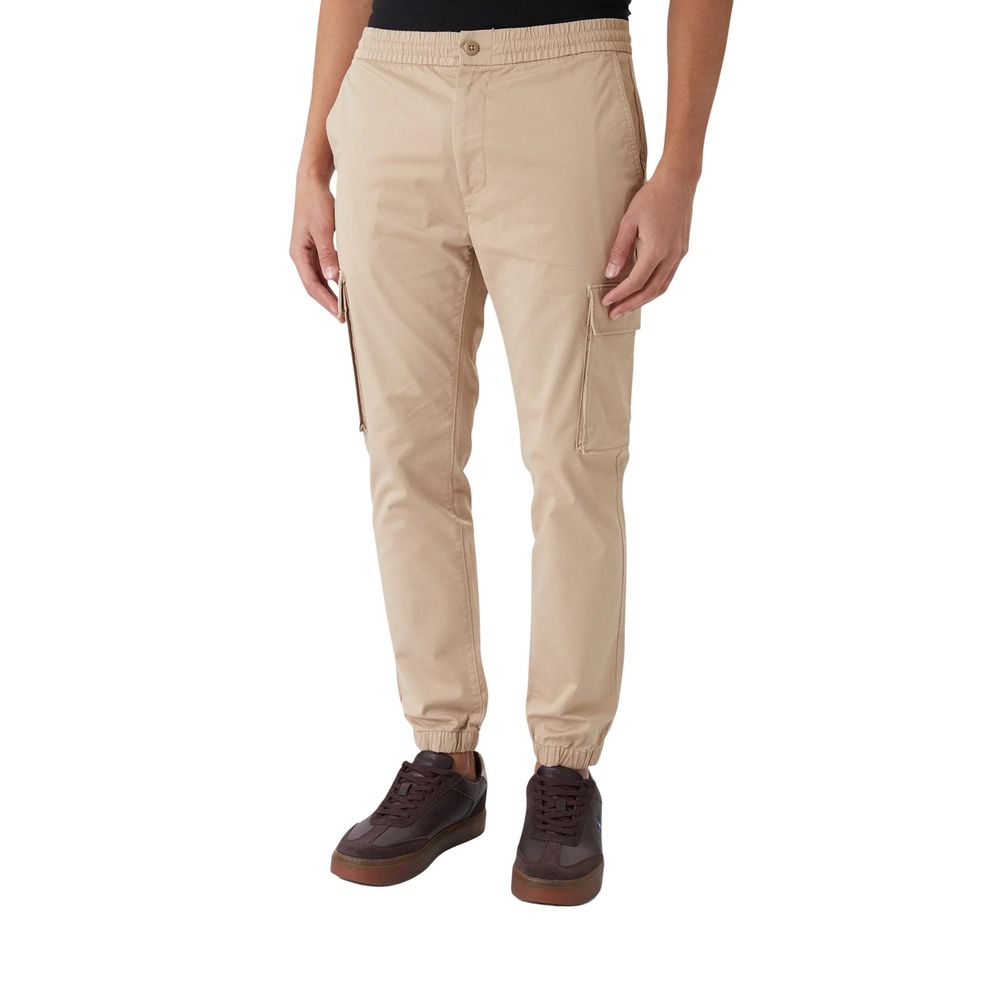 Beige Cotton Cargo Pants