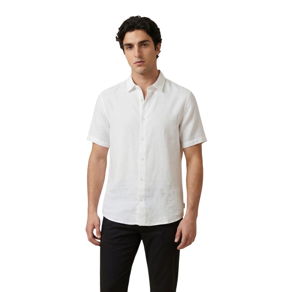 Armani Exchange 100% Linen Short-Sleeve Shirt in White