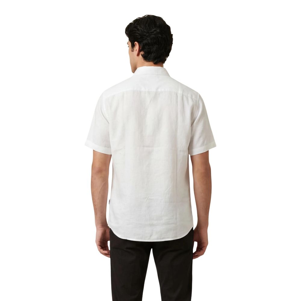 Armani Exchange 100% Linen Short-Sleeve Shirt in White
