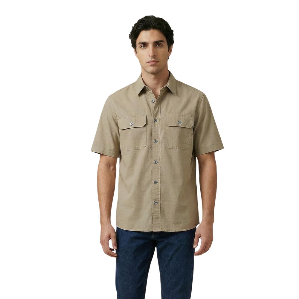 Armani Exchange Cotton Short-Sleeve Shirt in Beige