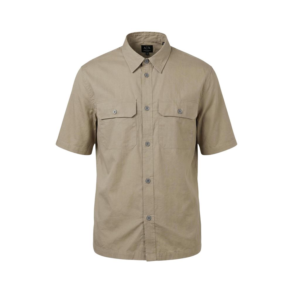 Armani Exchange Cotton Short-Sleeve Shirt in Beige