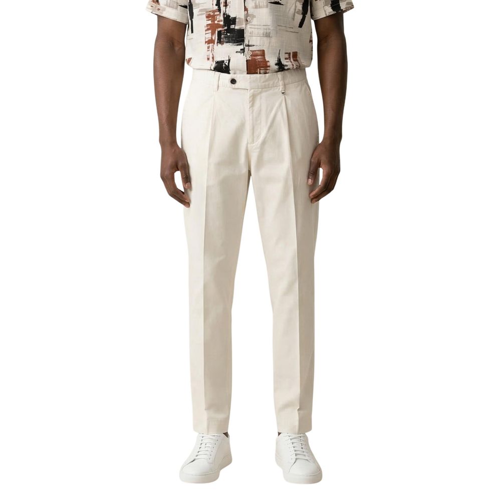 Beige Cotton Casual Pants