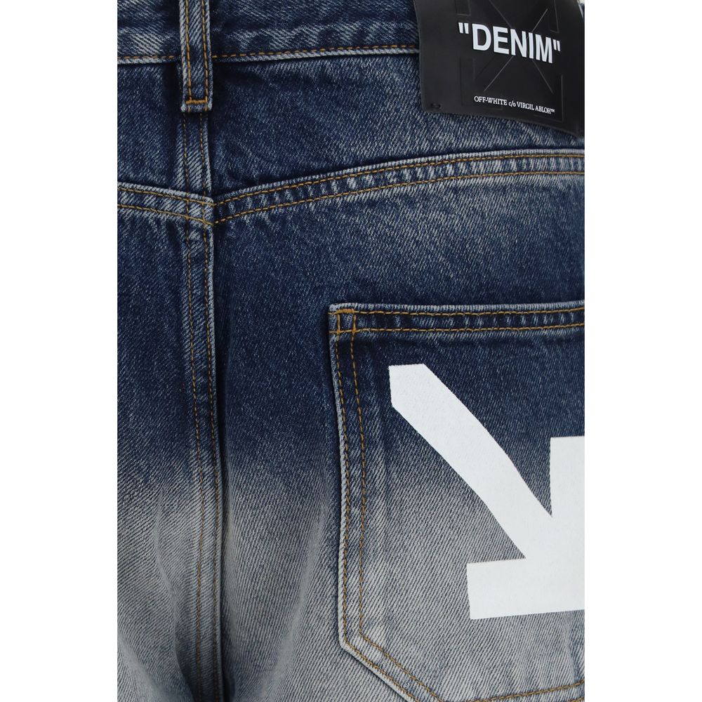 Off-White Cotton Slim Fit Jeans in Grey