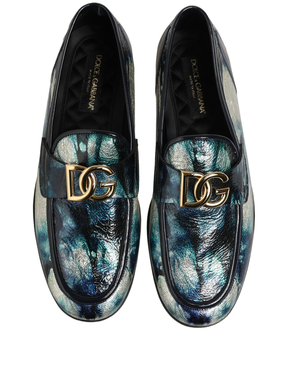 Dolce & Gabbana Loafers από Δέρμα Μοσχαριού σε Μεταλλικό Μπλε και Ασημί