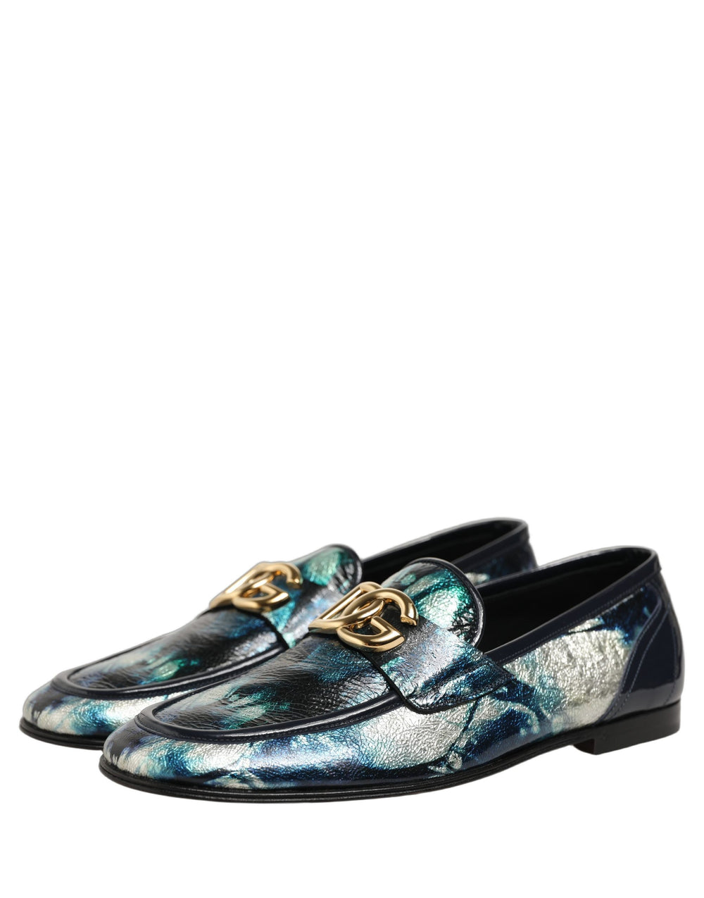 Dolce & Gabbana Loafers από Δέρμα Μοσχαριού σε Μεταλλικό Μπλε και Ασημί