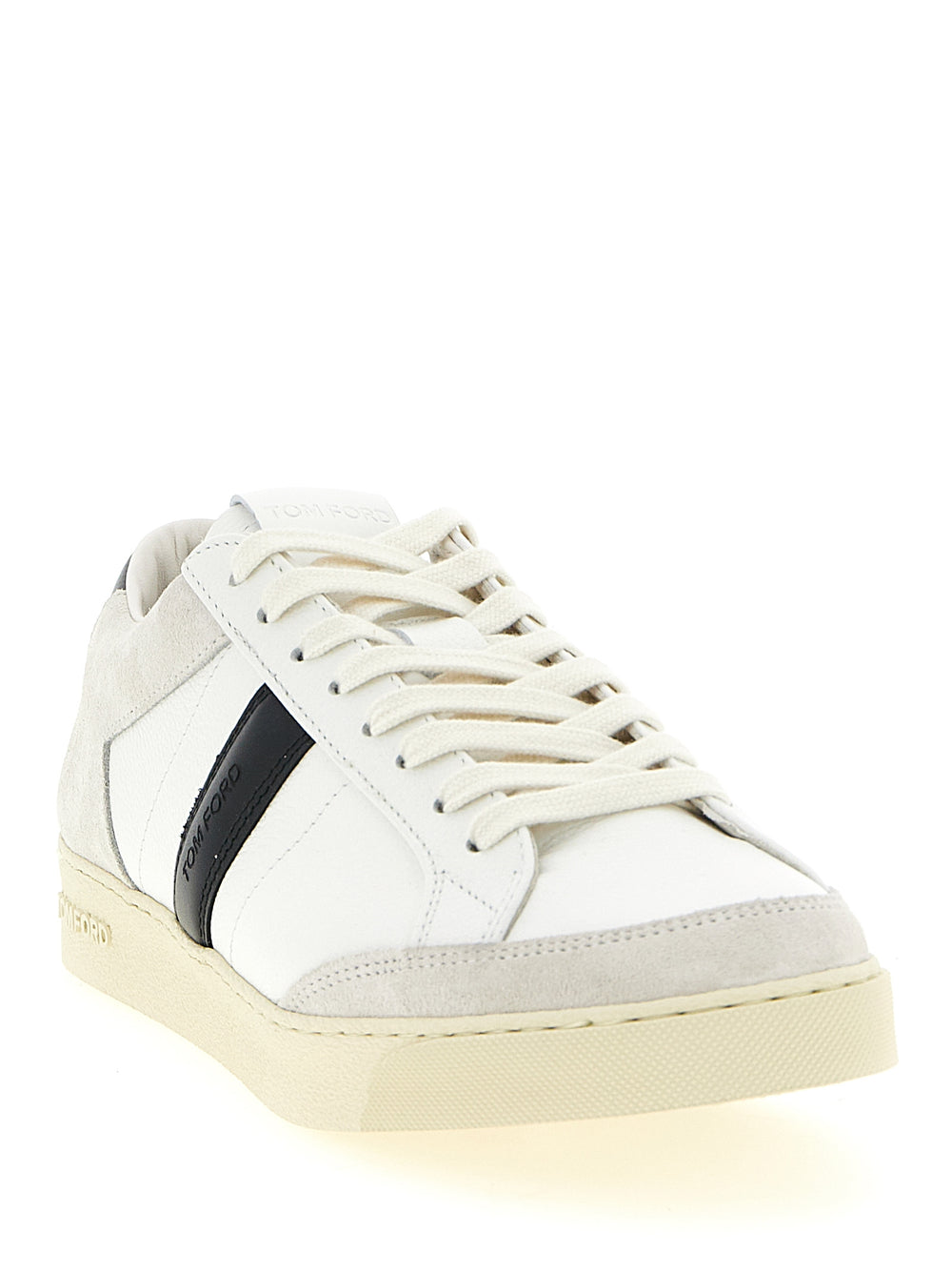 Tom Ford Bicolor Leather Low-Top Sneakers in White and Black