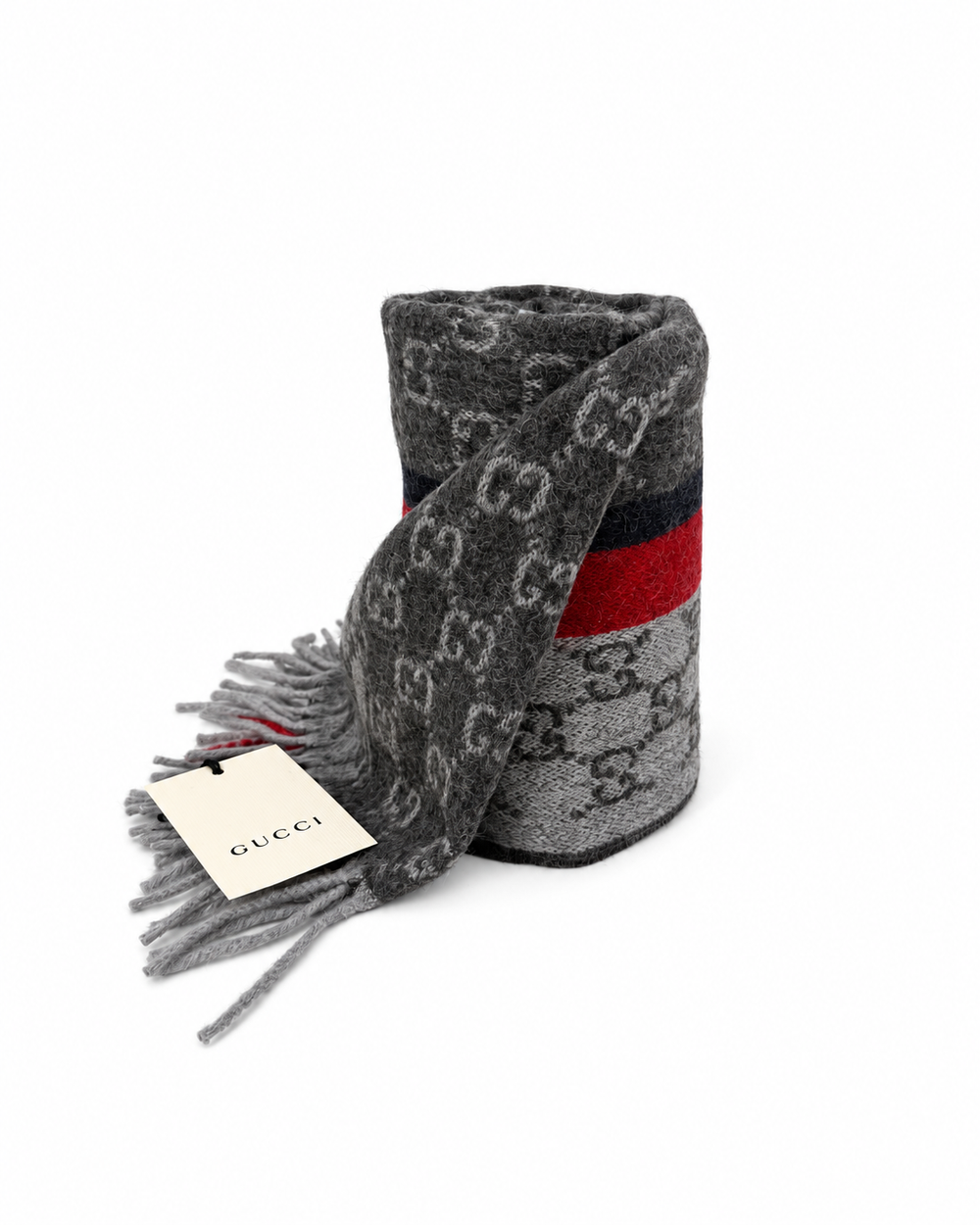 Gucci Κασκόλ από Κασμίρι και Μαλλί με Μοτίβο GG σε Γκρι