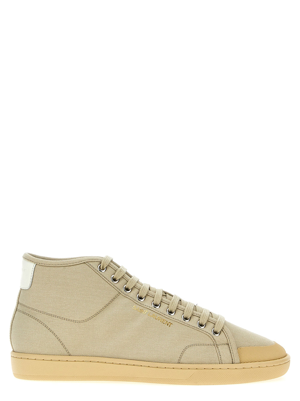Saint Laurent Cotton High Top Sneakers in Beige