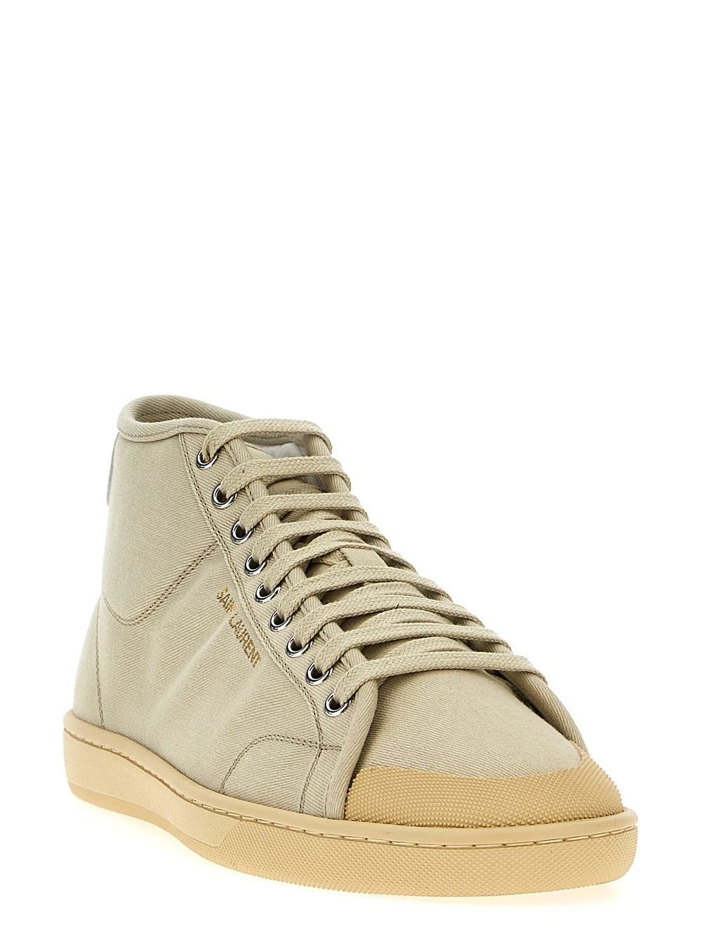 Saint Laurent Cotton High Top Sneakers in Beige