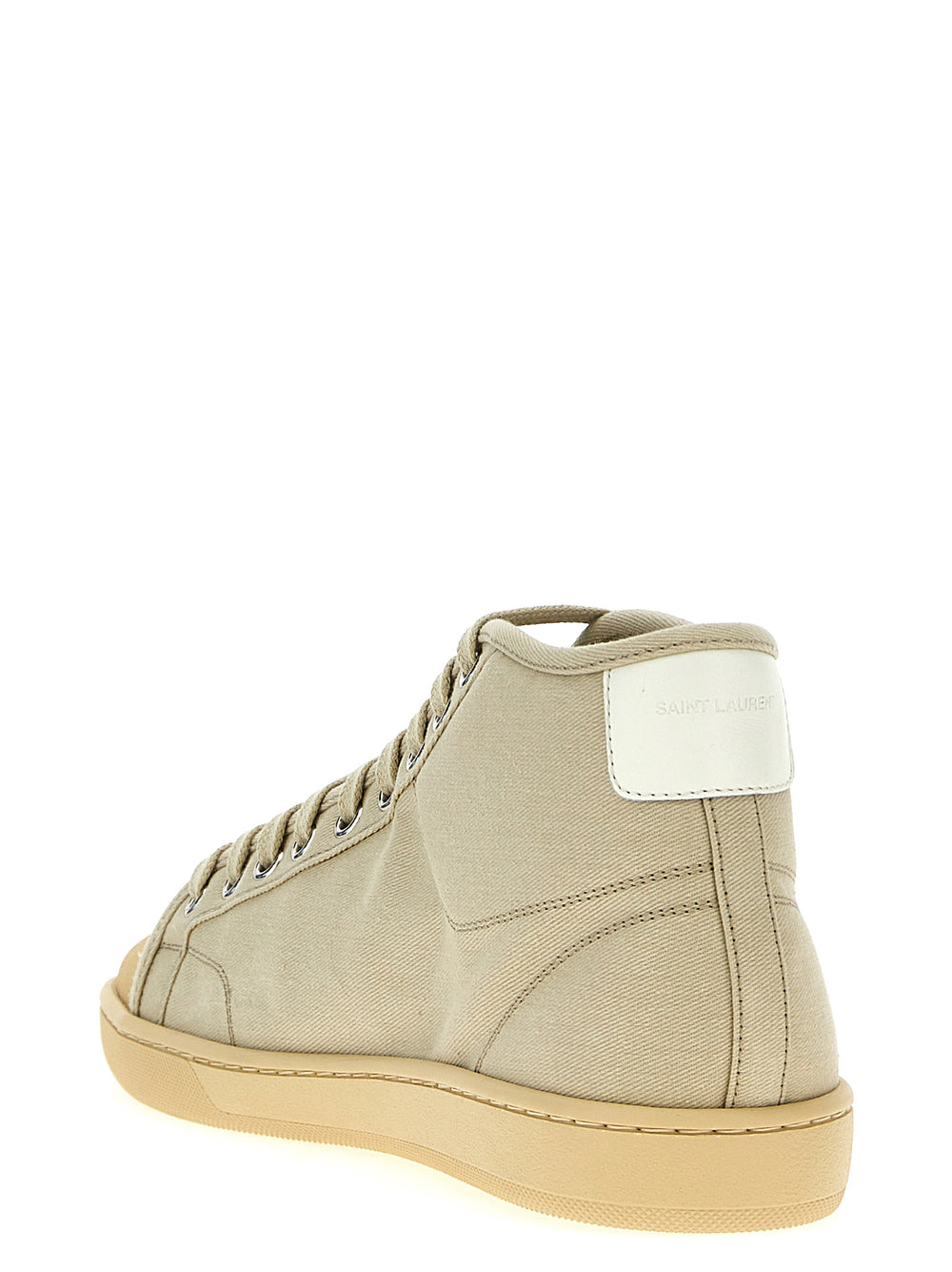 Saint Laurent Cotton High Top Sneakers in Beige