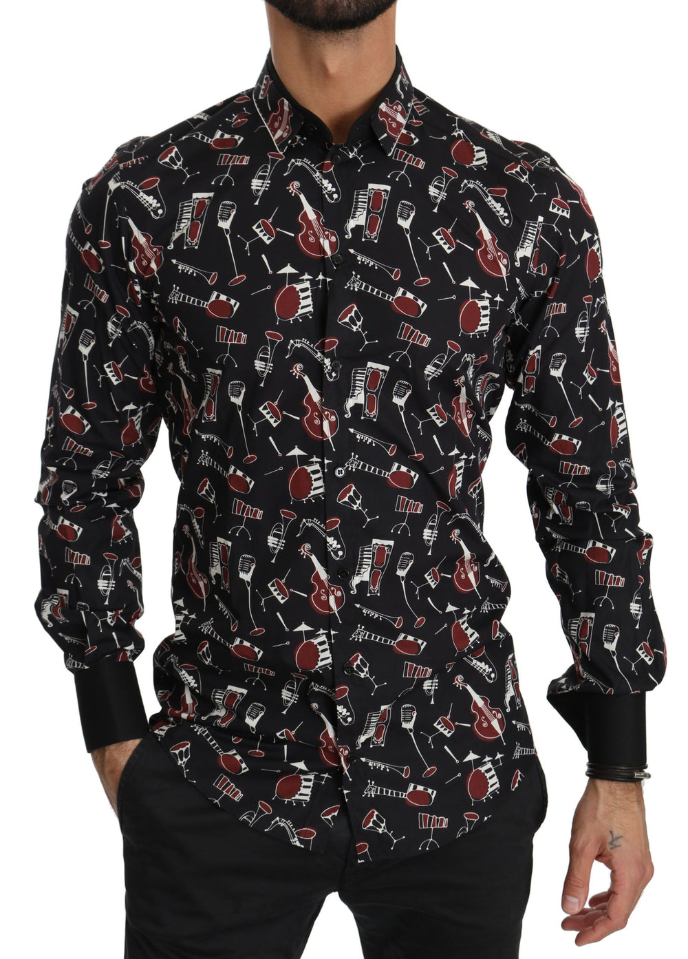 Black Musical Instrument Slim fit Shirt mens luxury fashion - Mens Edit