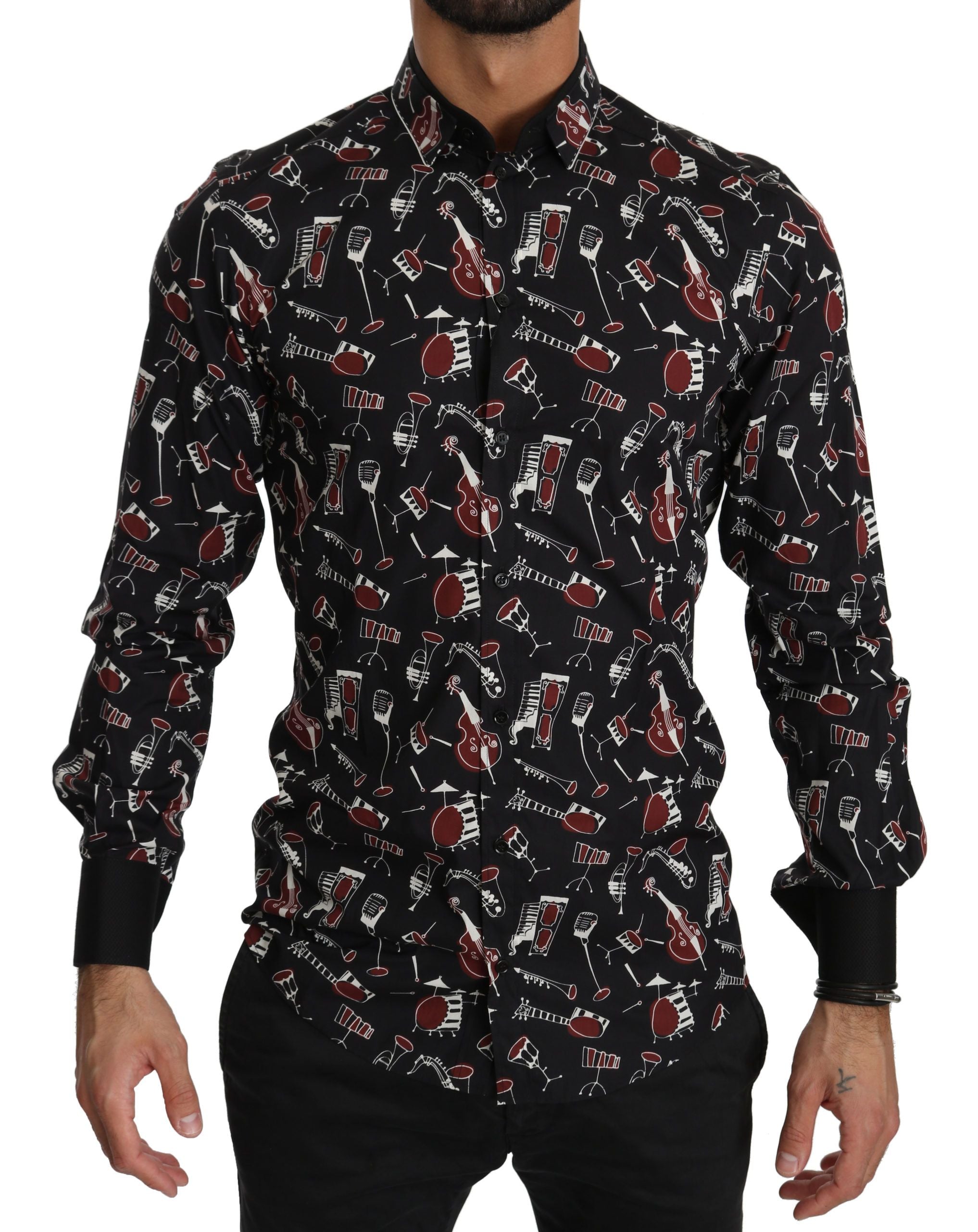 Dolce & Gabbana Πουκάμισο slim fit με Print Μουσικών Οργάνων σε Μαύρο