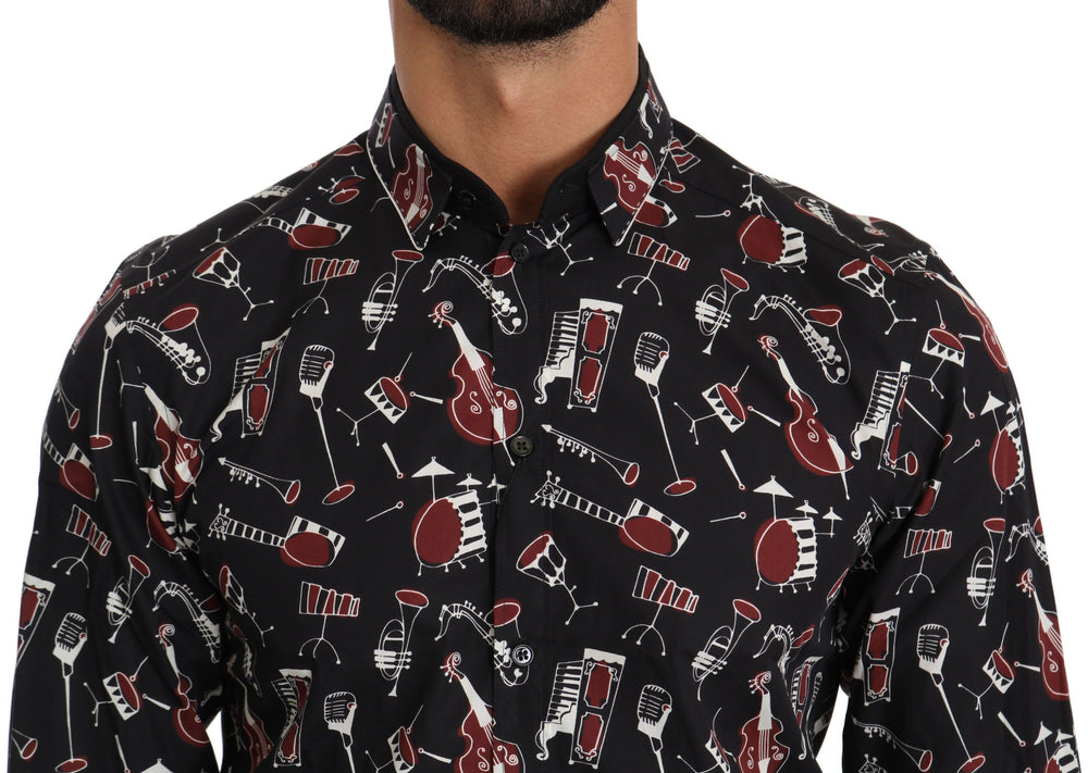 Dolce & Gabbana Musical Instrument Print Slim Fit Shirt in Black