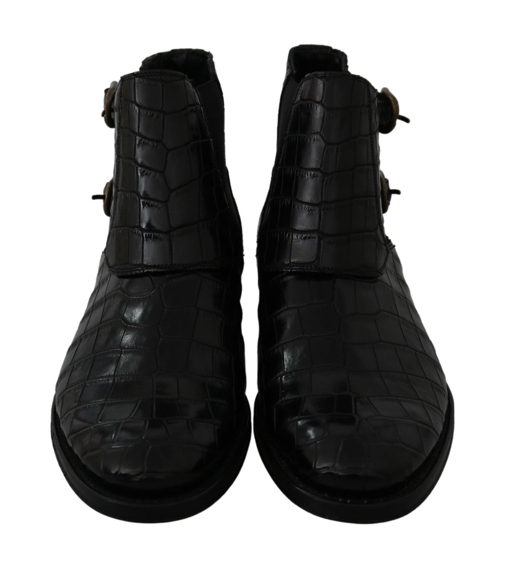Dolce & Gabbana Crocodile Leather Derby Boots in Black