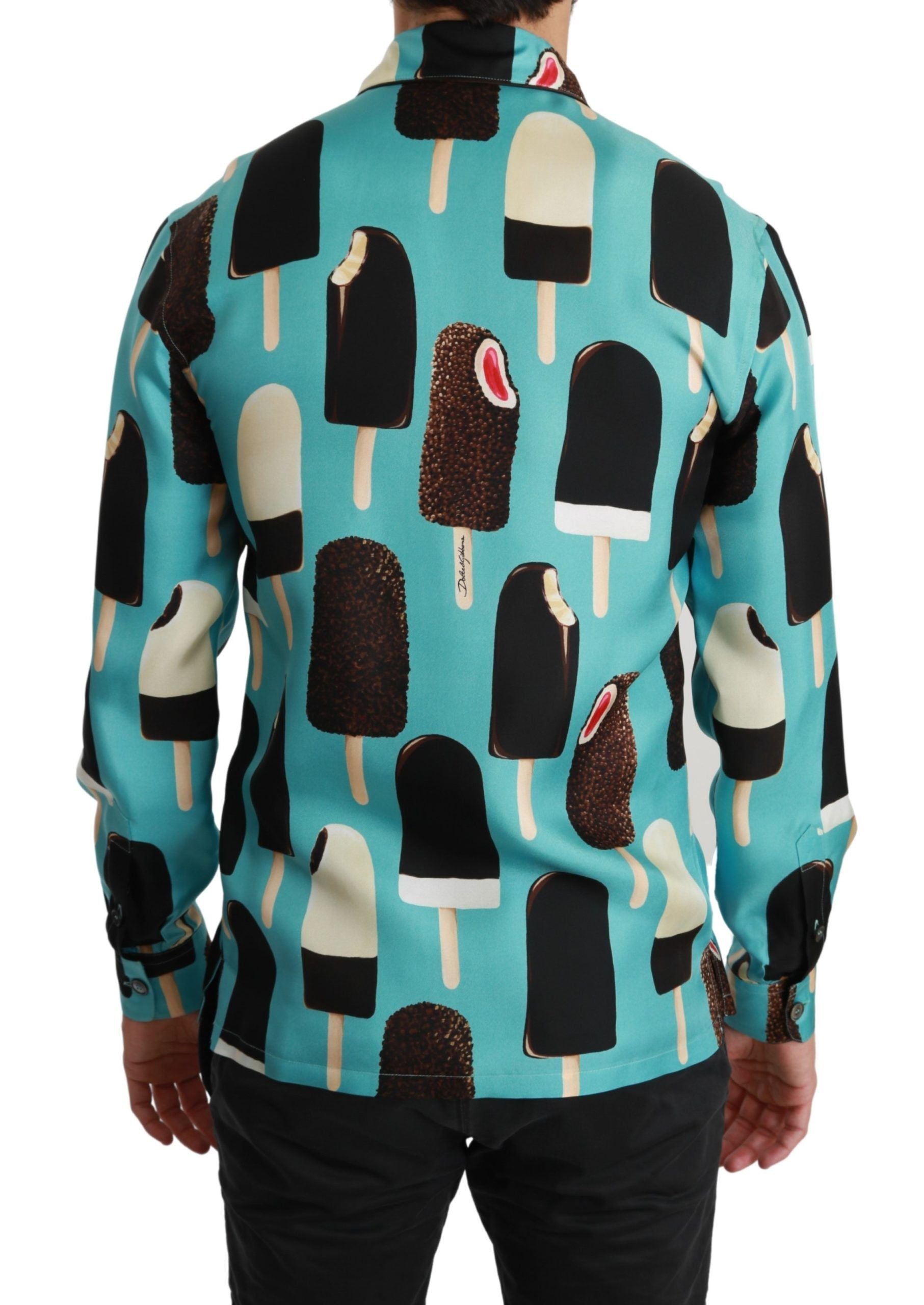 Blue Silk Ice Cream Print Casual Shirt mens luxury fashion - Mens Edit
