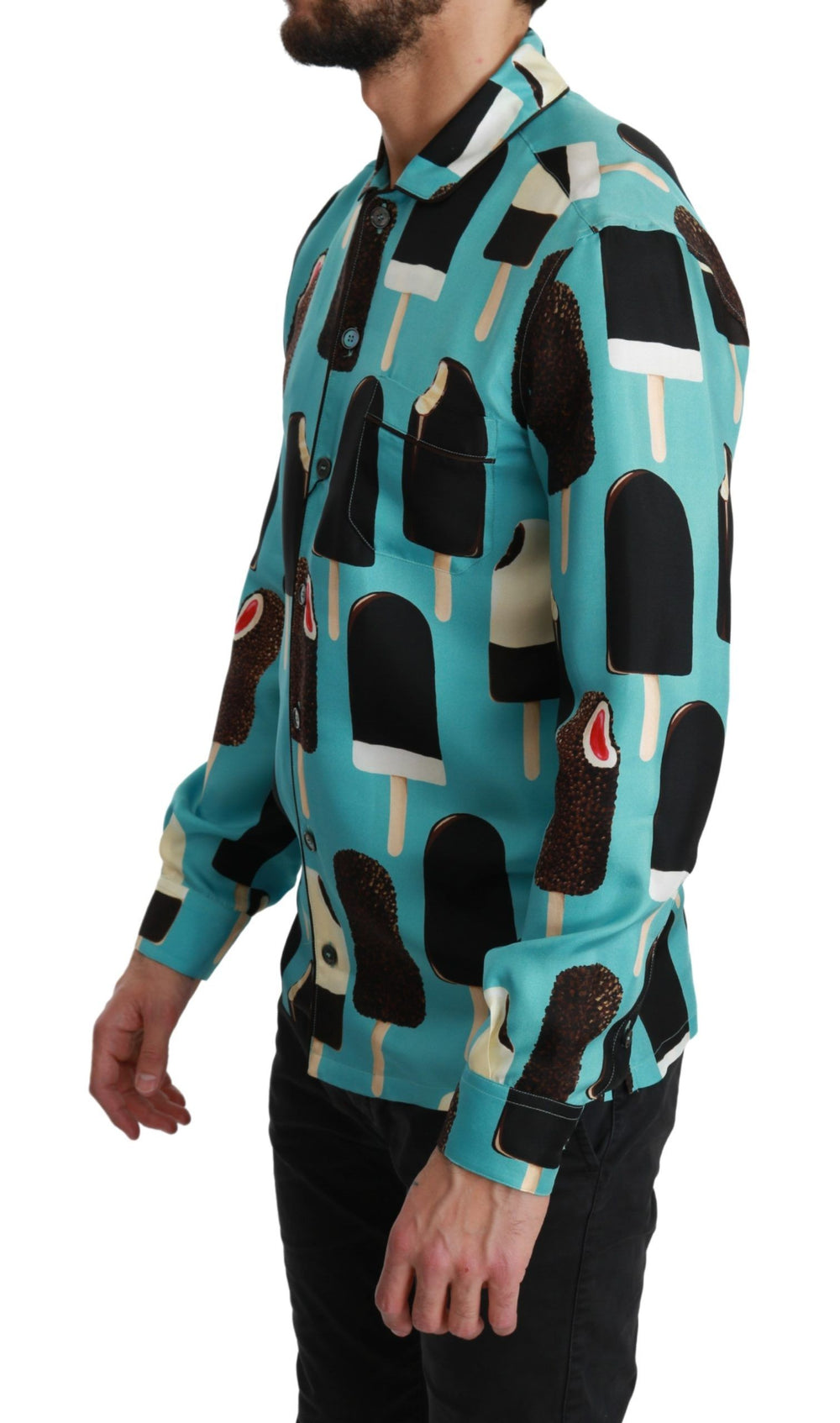 Dolce & Gabbana Silk Ice Cream Print Shirt in Blue