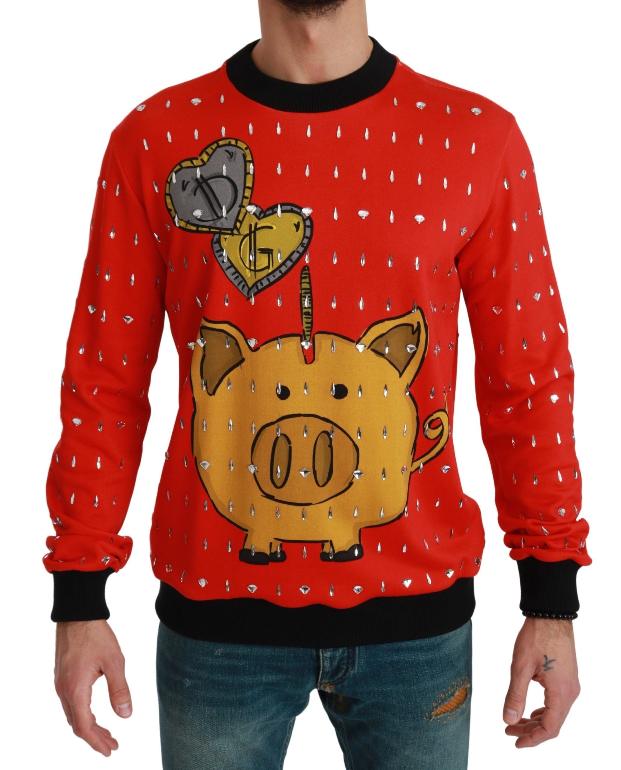 Dolce & Gabbana Πουλόβερ από 100% βαμβάκι Crystal Year of the Pig σε Κόκκινο