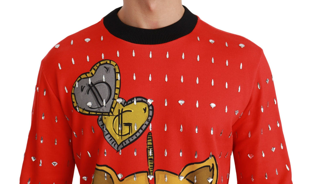 Dolce & Gabbana 100% Cotton Crystal Year of the Pig Sweater in Red