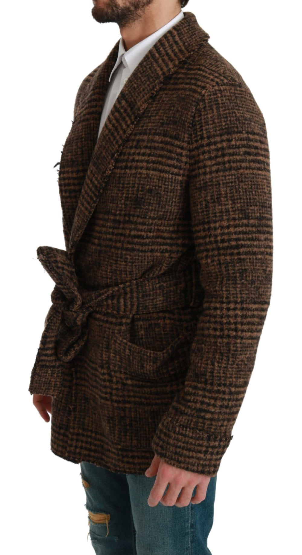 Dolce & Gabbana Wool-Alpaca Robe Coat in Brown Check