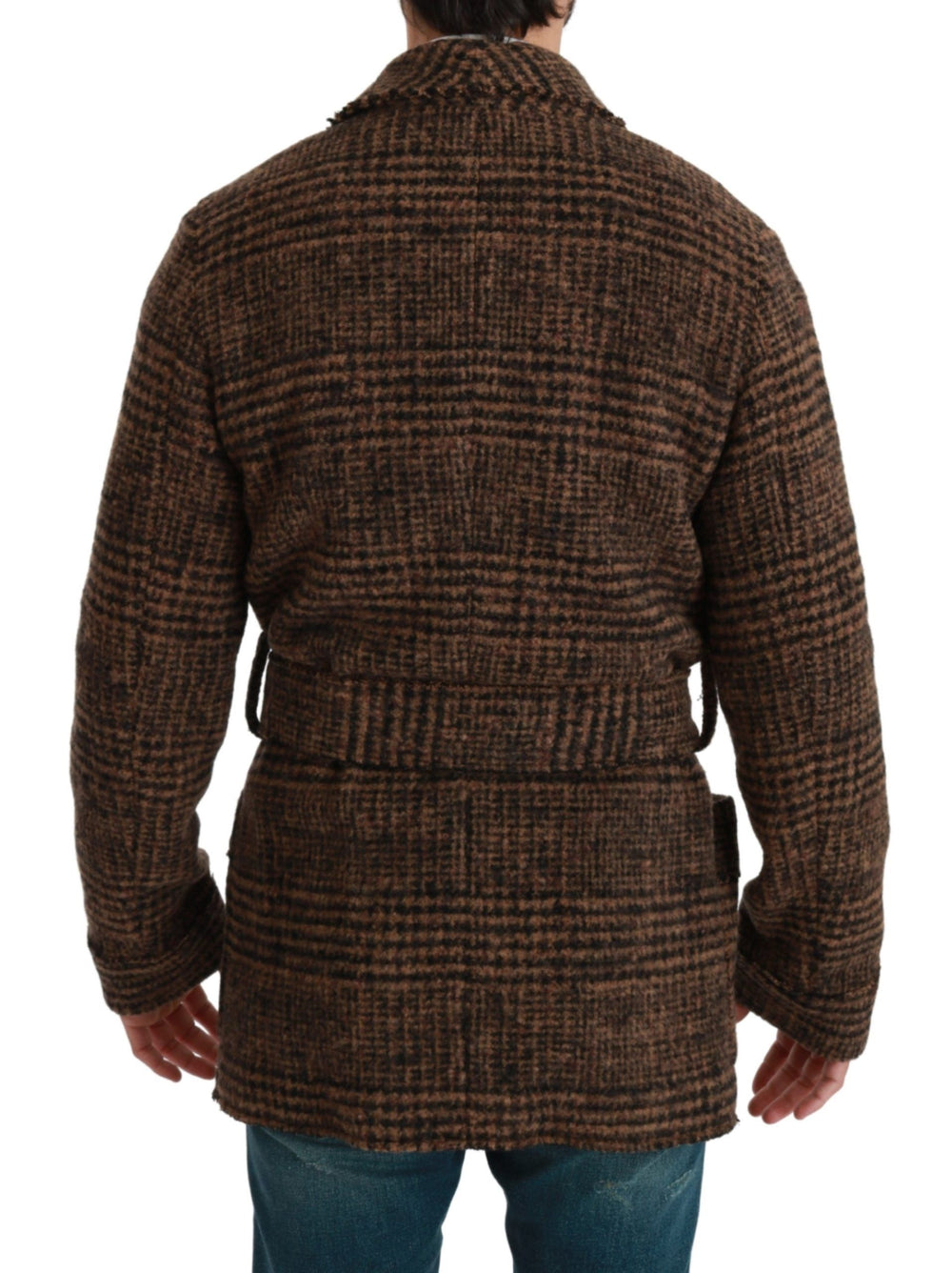 Dolce & Gabbana Wool-Alpaca Robe Coat in Brown Check