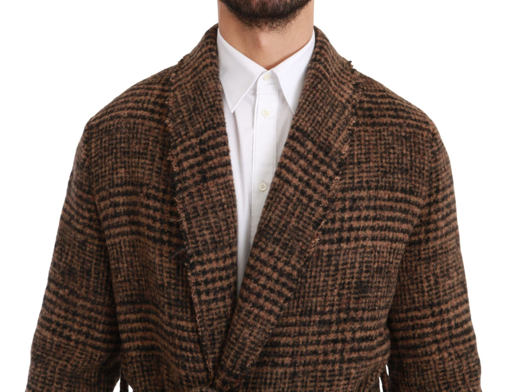 Dolce & Gabbana Wool-Alpaca Robe Coat in Brown Check