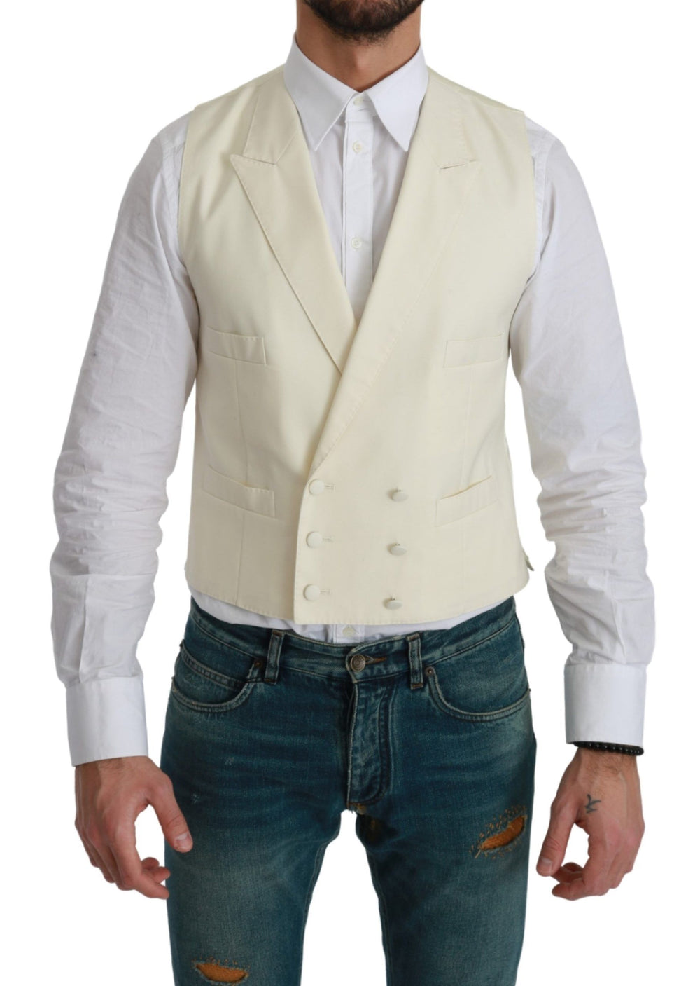 Dolce & Gabbana 100% Virgin Wool Waistcoat in Cream
