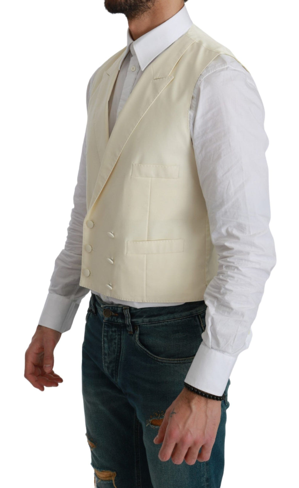 Dolce & Gabbana 100% Virgin Wool Waistcoat in Cream
