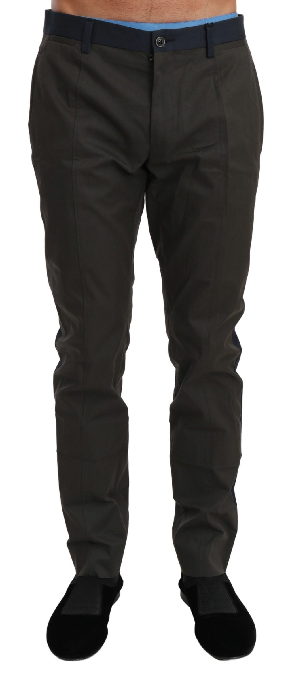 Dolce & Gabbana Striped Cotton Trousers in Blue Grey